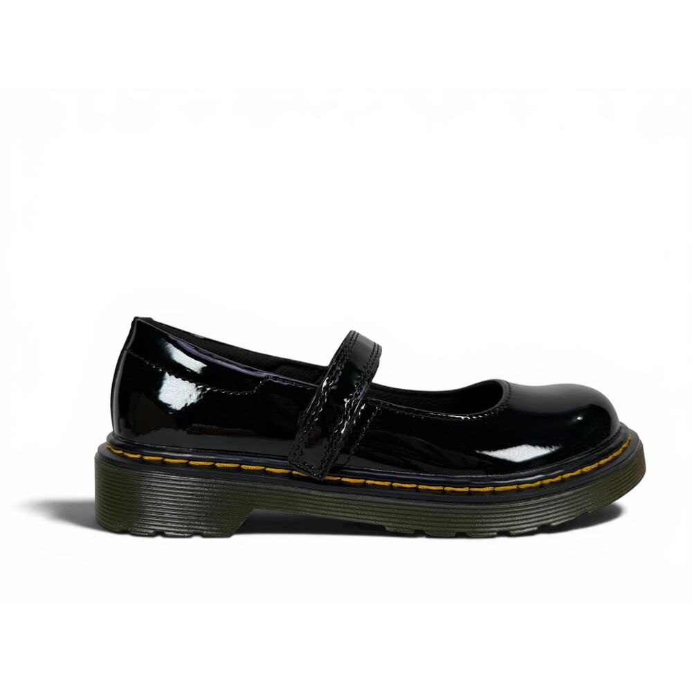 Dr. Martens Black Patent Mary Jane Shoes with Yellow Stitching